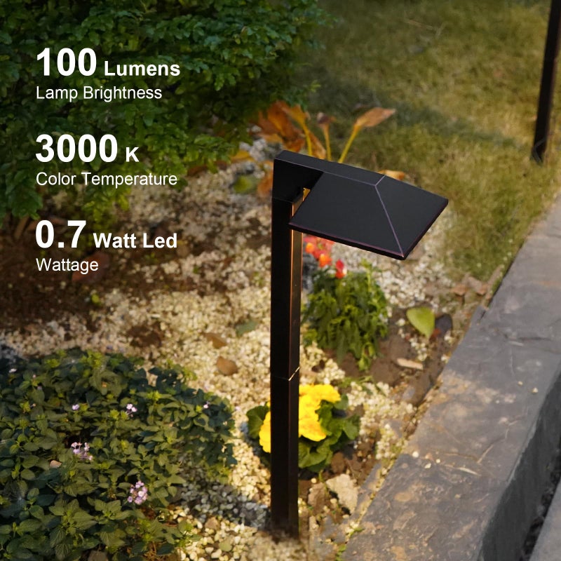 GOODSMANN Low Voltage Landscape Lights 8PK Landscape Lighting Kit Pathway Light Wired Outdoor Walkway Lights 0.7W LED 100 Lumen Oil Rubbed Bronze Finish Warm White with Cable Connectors Metal Stakes - Image 2